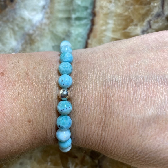 LARIMAR GEMSTONE Bead Bracelet, Natural Dominican Larimar stone beads! - Picture 4 of 5